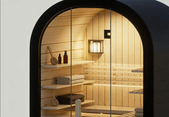 Outdoor Spruce and Red Cedar Shaped Sauna Room