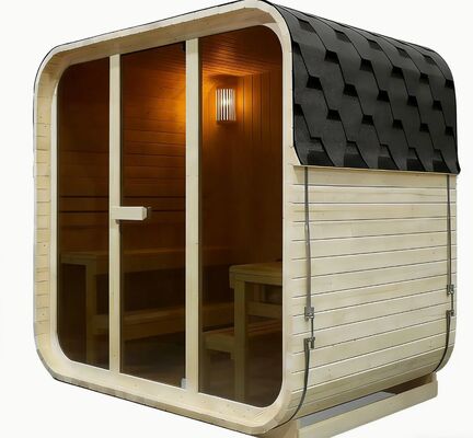 Custom Made Cedar Cube Sauna Room with Computer Control Panel and Electric Stove Heating for Outdoor Use