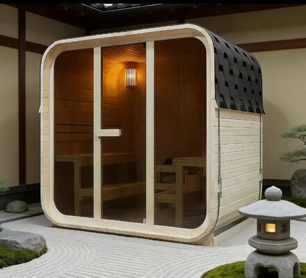 Custom Made Cedar Cube Sauna Room with Computer Control Panel and Electric Stove Heating for Outdoor Use