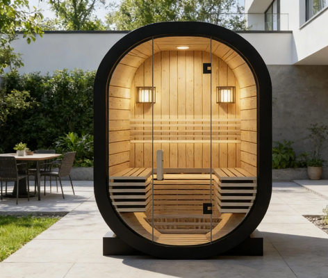 Outdoor Spruce and Red Cedar Shaped Sauna Room